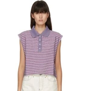 NEW mm6 Maison Margiela Purple Metallic Striped Button Tank